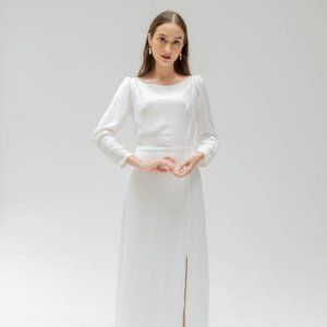 NoireBrand Coco long sleeves minimalist wedding dress/ Simple wedding dress